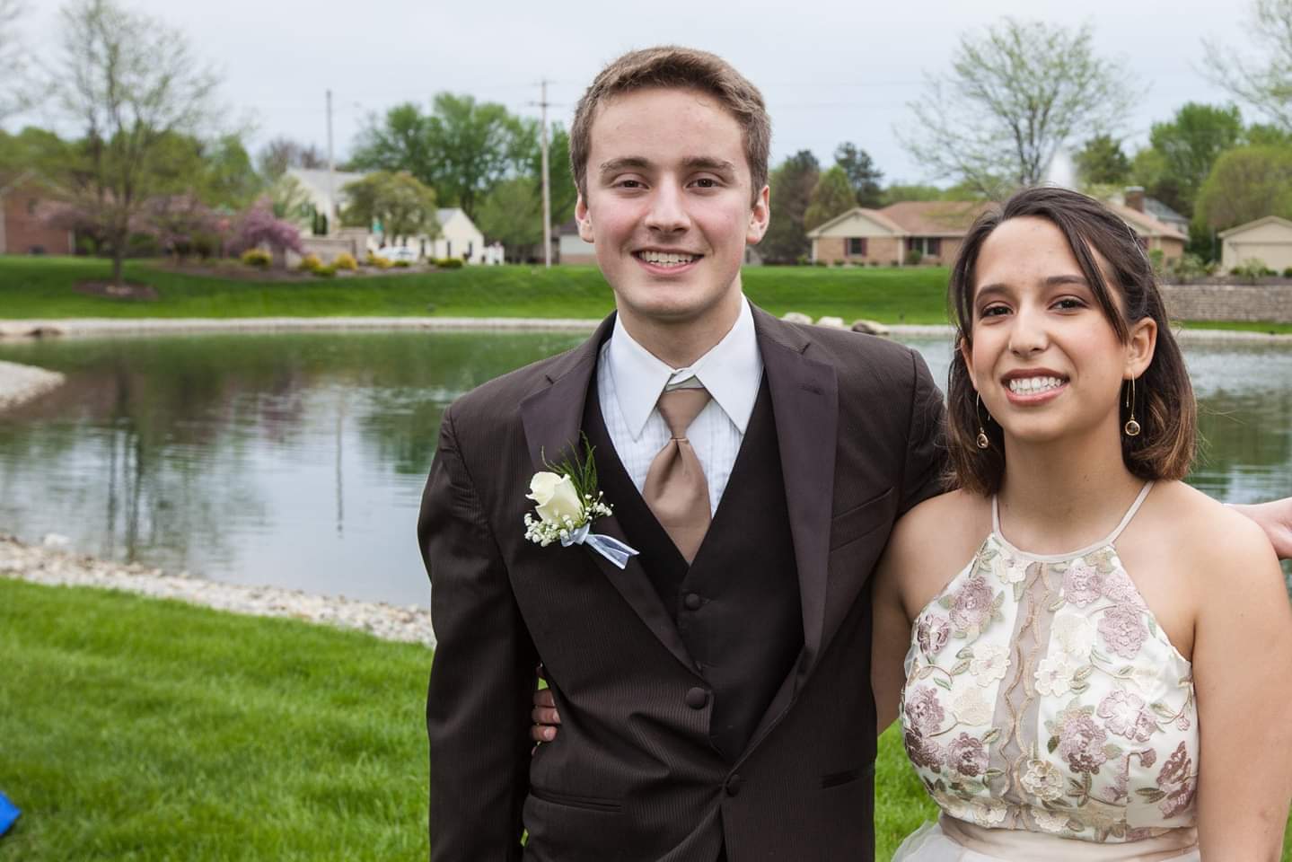 George and Rebecca dressed up by the pond